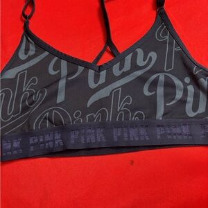 PINK Victoria's Secret Black Bralette with Logo Print